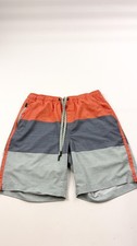Eddie Bauer Swim Shorts Mens Medium Orange Gray Blue Colorblock Mesh Lined