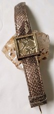 Guess Gold Metallic Brown Python Snake Print Leather Watch W/crystals #U95158L1