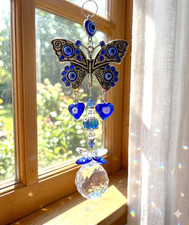 Crystal Butterfly Window Hanging Blue Silver Suncatcher Boho Home Decor Gift