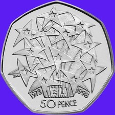 50p Coin. EU STARS - EUROPEAN UNION FIFTY PENCE COIN 1998. BUNC.