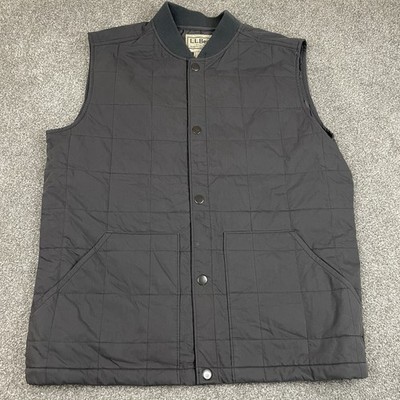 L.L. Bean Quilted Snap Button Vest Mens M Gray Sleeveless Outdoors Lined Work