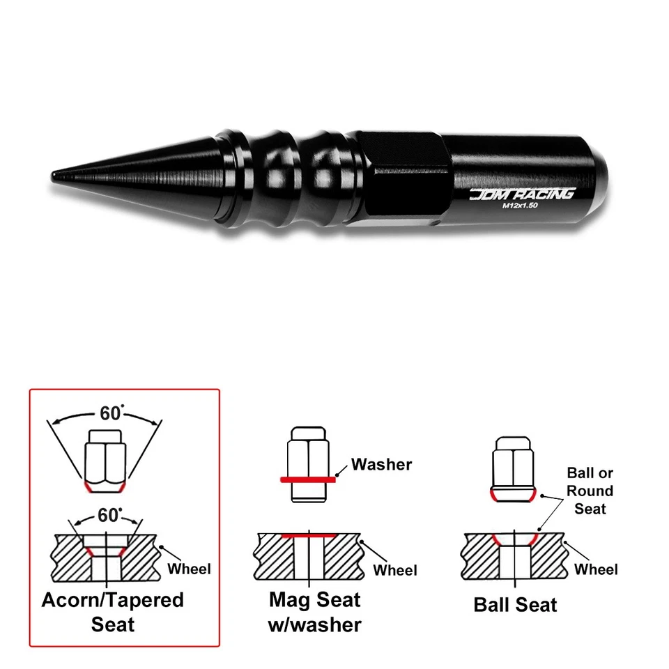 M12X1.5 Negro JDM Tapa de púas Tuercas de rueda hexagonales + Extensión 20 mm x 123 mm de alto 20 piezas Foto 3 de 3