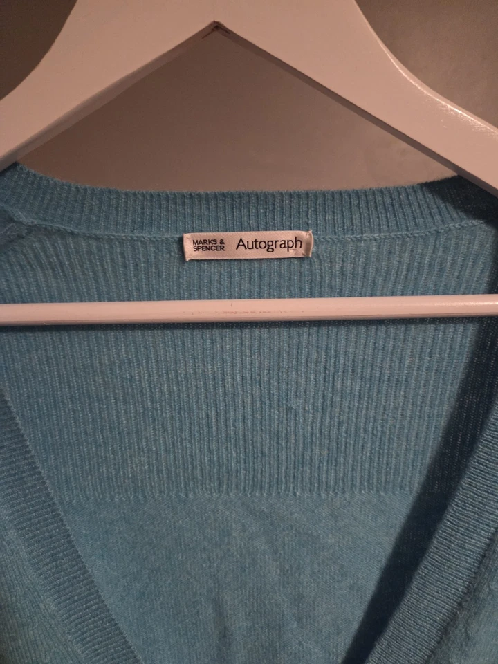 Marks And Spencer M & S cashmere Light Blue Soft Wool Cardigan Top Boho Size 16 - Image 2 of 4