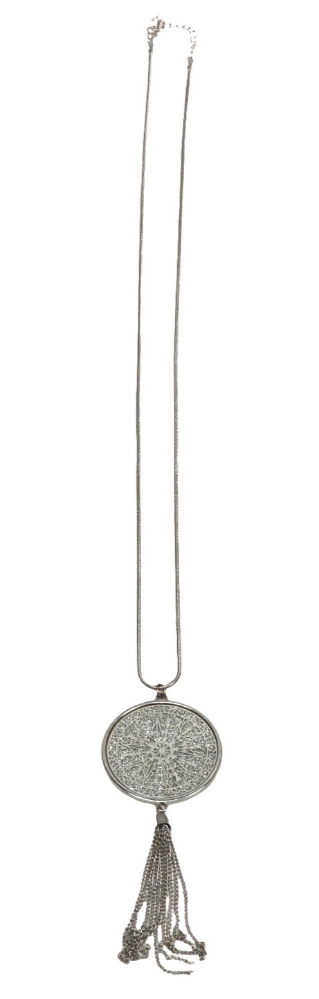 Silvertone Pendant Tassel Statement Necklace Cele… - image 12