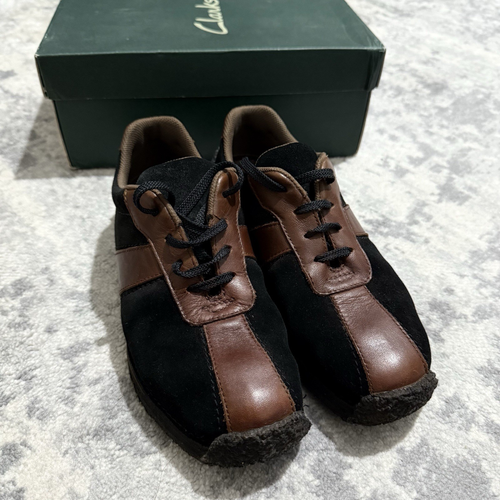 SAOLA Scarpe da ginnastica Clark’s Originals scamosciate pelle nere marroni suola crepe Y2K UK6 5