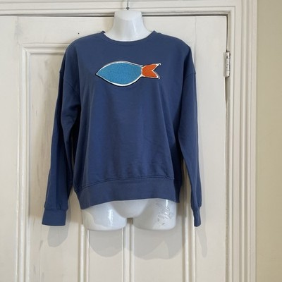 Compania Fantatica Navy Sweatshirt - Applikation Plüsch Fisch - Größe S