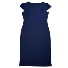 Miusol Navy Blue Midi Sheath Dress Large V Neck Cap Sleeve Stretch Work Zipper