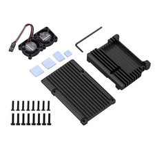 Metal Black Case Shell Box W/ Dual Fan Heatsink For Raspberry Pi 4 Model B 4B,