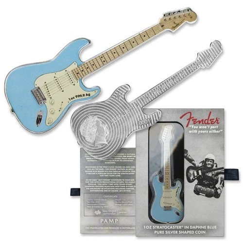 2023 Fender Stratocaster - 1ozt Fine Silver .999 Guitar - $2 Guitar Coin - PAMP