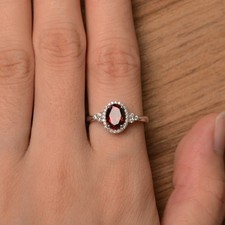 925 Sterling Silver Red Garnet Gemstone Dainty Women Ring Duty Free