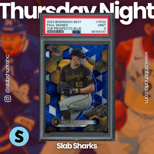 2023 BOWMAN'S BEST #TP-22 PAUL SKENES TOP PROSPECTS BLUE REFRACTOR /150 PSA 9