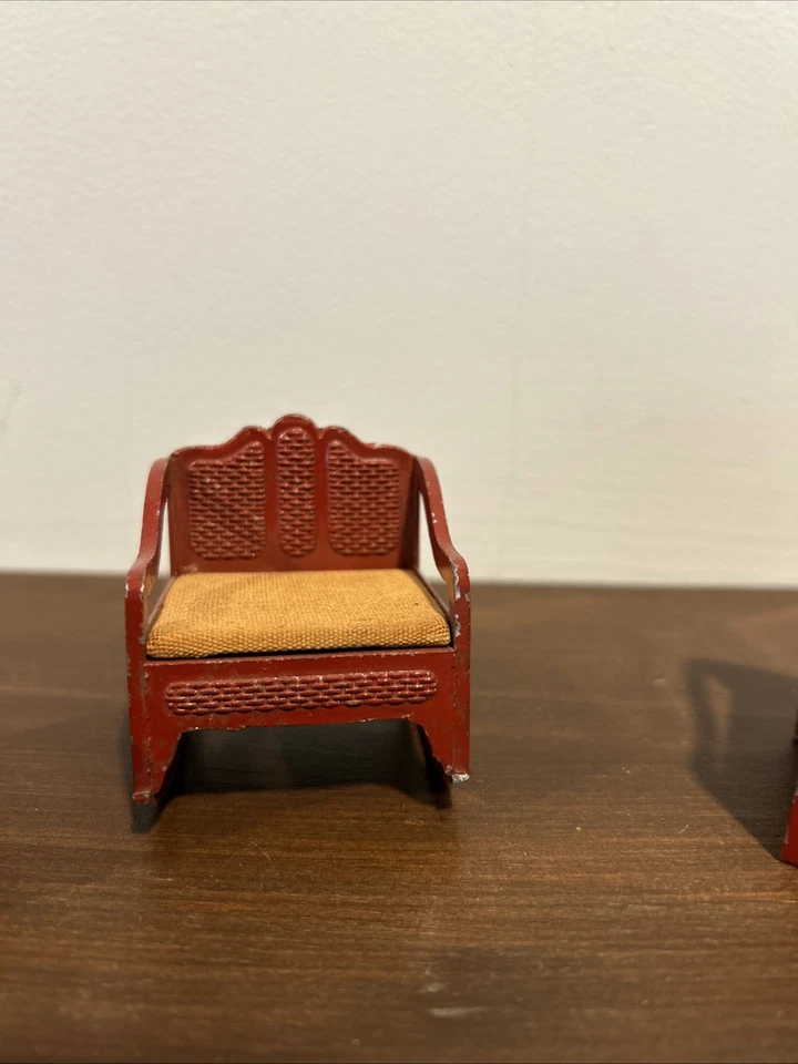 Sofá, silla y balancín rojo vintage para sala de muñecas TOOTSIETOY - metal Foto 3 de 4