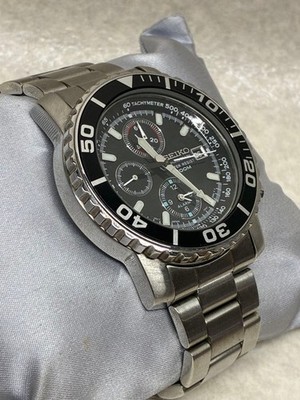 SEIKO Diver 100m 7T62-0CV0 Chronograph Date Black Dial SS Quartz