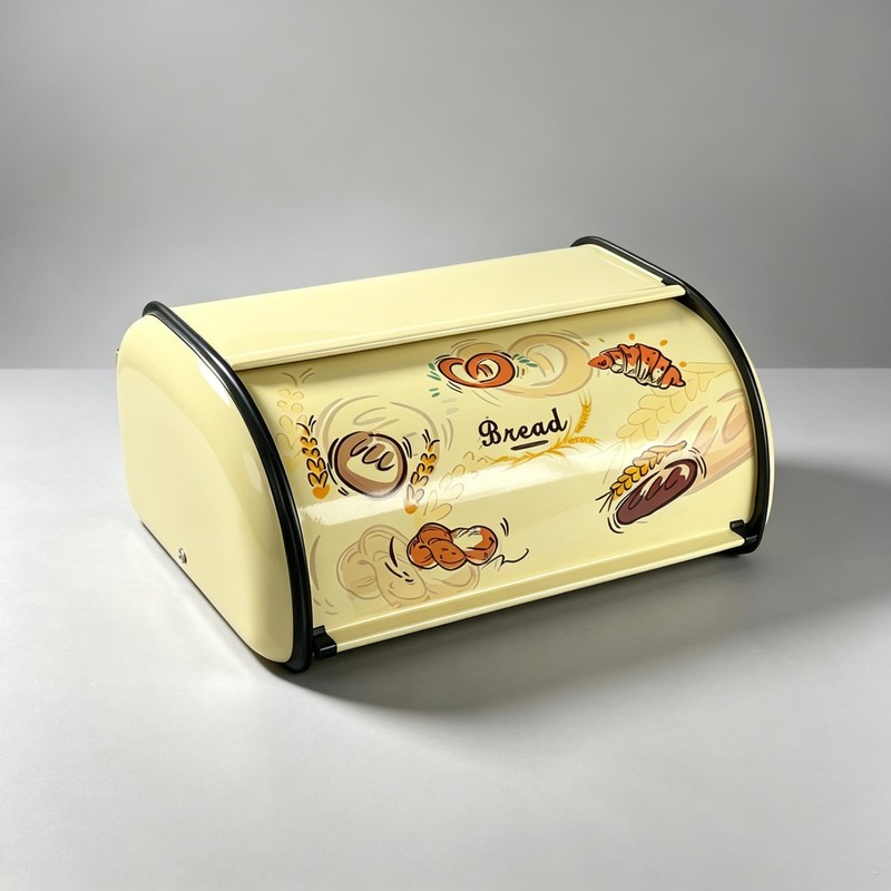 SOTECH Retro Roll Top Metal Bread Box, Vintage Bakery Print Bread Storage