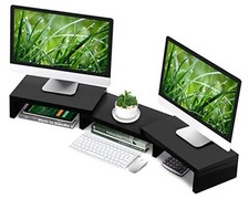 TAVR Dual Monitor Stand Riser Office Desktop Organizer Stand for 2 Black