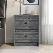 Vintage Nightstand with 2 Drawers, Dark Gray