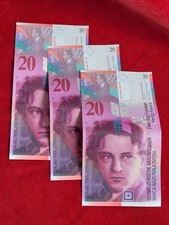 Three Vintage Swiss bank notes 20 Francs