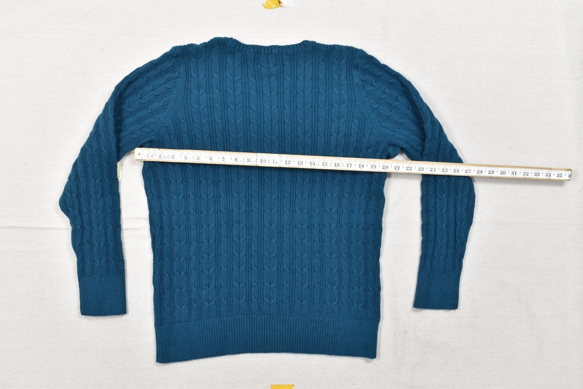 St. John's Bay Men's XXL Teal Cable Knit Crewneck Sweater Cotton