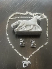 Torino Pewter Jewelry Horse Box Set Earrings-necklace-Brooch Vintage 