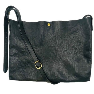 IL BISONTE Schultertasche Sacoche Big Logo Crossbody Leder Schwarz 25×34cm