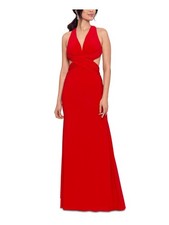 XSCAPE Womens Red Jersey Lined Cut-out Sides Cross-back Formal Dress 0