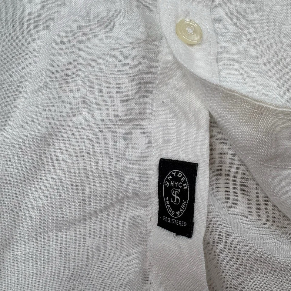 Camisa Todd Snyder Blanca Lino Cuello Banda Baird McNutt Irlandesa Abotonada Para Hombres XL Foto 4 de 4