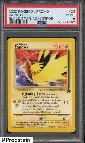 2000 Pokemon Promo Black Star Aoki Error #23 Zapdos PSA 9 MINT