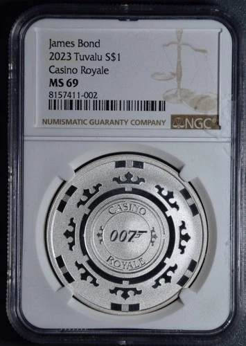 2023 $2 TUVALU JAMES BOND Casino Royale SILVER COIN 1 oz .999 NGC MS 69 A5325
