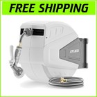 Light Grey Wall-Mounted Garden Hose Reel, 100Ft with Automatic Rewind System