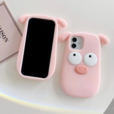 3D Cartoon Funny Pig Silicone Phone Case for iPhone 14 13 12 11 15Pro Max XR 7/8