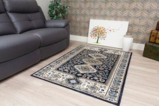 Image of Modern Navy Rug Living Room Floor Area Mat Traditional Design Carpet UK