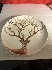 Pier 1 Alexander Salad Snack Plate Deer  Antlers Birds Winter Christmas. DwK141