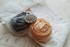 Peach/Gray Single Toss Bridal Garter Rhinestone Garter, Wedding Handmade
