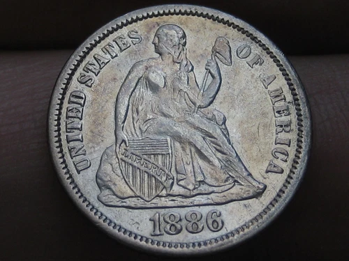 1886 P Seated Liberty Silver Dime- Philadelphia, AU Details