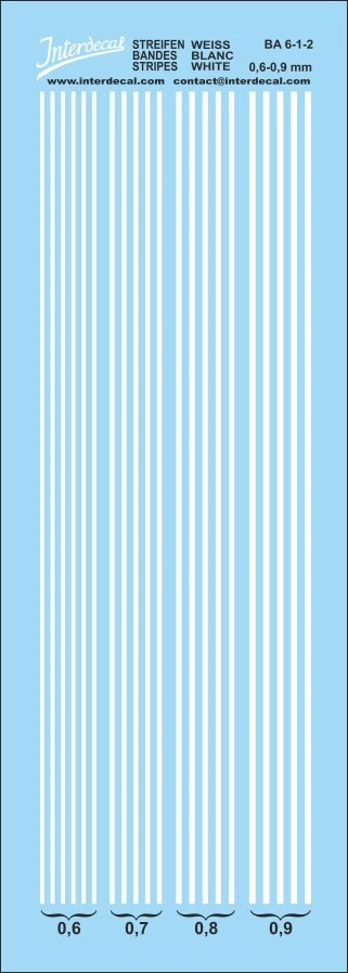 Bandes 0,6 - 0,9 mm Décalcomanies blanc 117x39mm INTERDECAL - Photo 1/1
