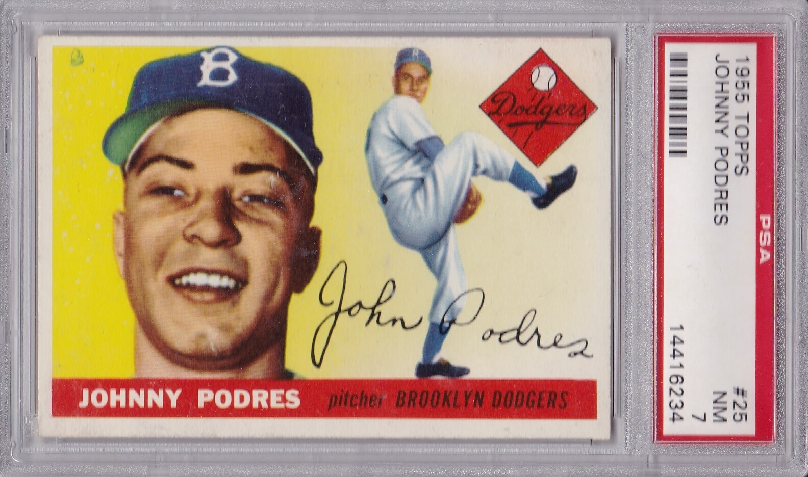 1955 Topps #25 JOHNNY PODRES (World Series MVP) PSA 7 NM BROOKLYN DODGERS