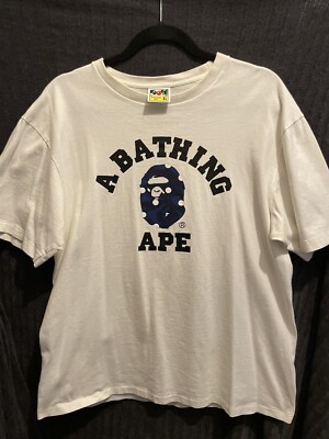 Bape T Shirt XL White Dark Blue Camo Polka Dot Bape Head A