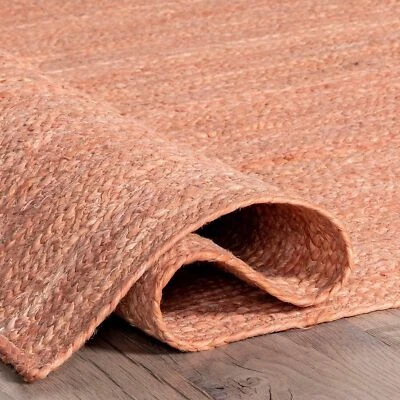 Rug Jute Peach Color Braided Rectangle Runners Farmhouse Area Rug Living Room - Image 1 of 4