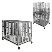 Confote 2pcs 37" Stackable Heavy Duty Dog Kennel Pet Stainless Steel Crate Cage