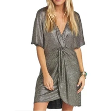 Show Me Your Mumu Get Twisted Silver Metallic 70s Disco Glitz Mini Dress Size XS