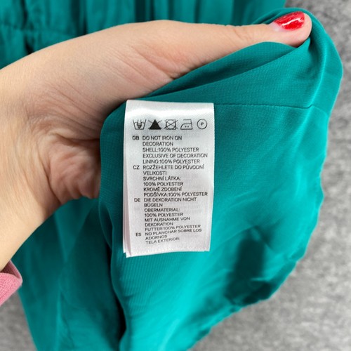 New H&M Sundress Women 14 Green Midi Sequin Round Neck Short Sleeve Casual - Picture 9 of 10