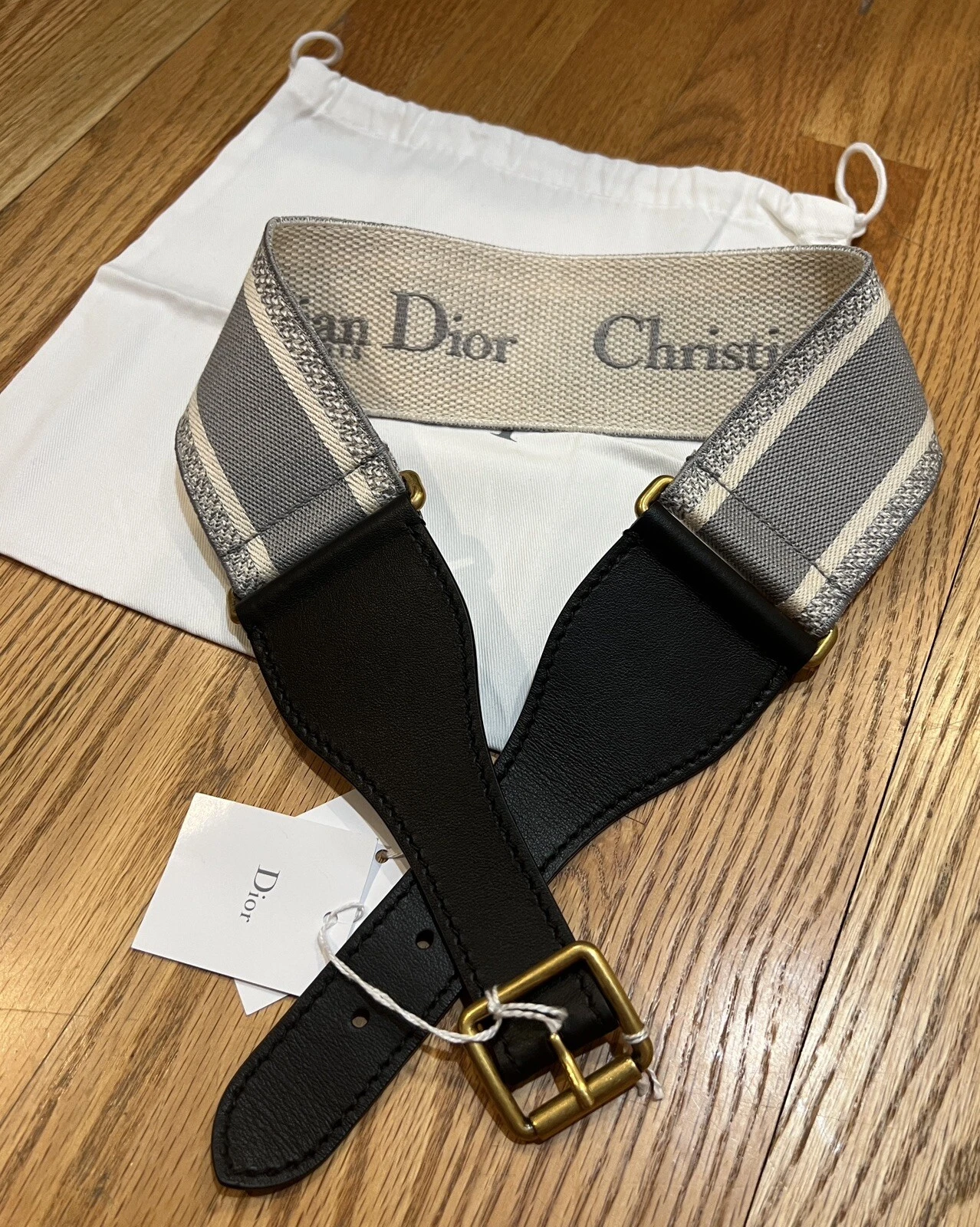 NEUF Grande ceinture toile Christian Dior gris/crème taille S/75