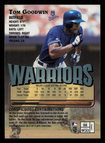 1997 Finest Tom Goodwin #98 Kansas City Royals Baseball Card - Picture 2 of 2
