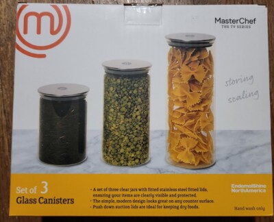 MasterChef Glass Canisters Kitchen Home Storage Organizer TV Series Set of 3, 