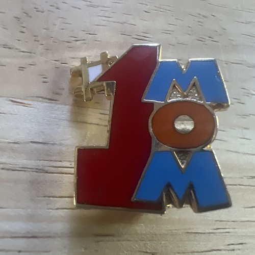 One Number Pin Vintage 80s Number One #1 Mom Enamel Lapel Pin Latch Clasp Red Blue ...