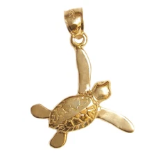 New 14k Yellow Gold 3D Sea Turtle Charm Pendant