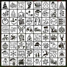 64Pcs Small Christmas Stencils 3X3 Inch Reusable Craft Stencil for Painting on