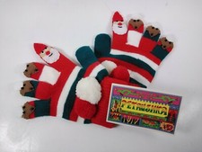 Petrushka Childrens Striped Christmas Gloves w Santa  Reindeer Finger Faces