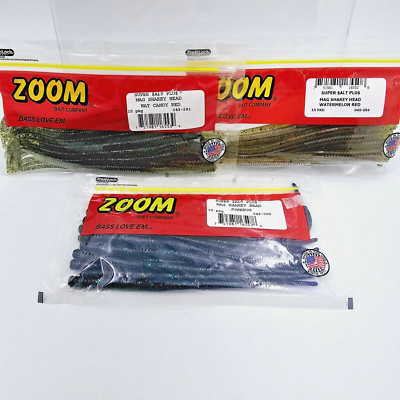 Zoom Mag Shakey Head 7'' Worm 15 Count Pack Super Salt Plus You Choose Color