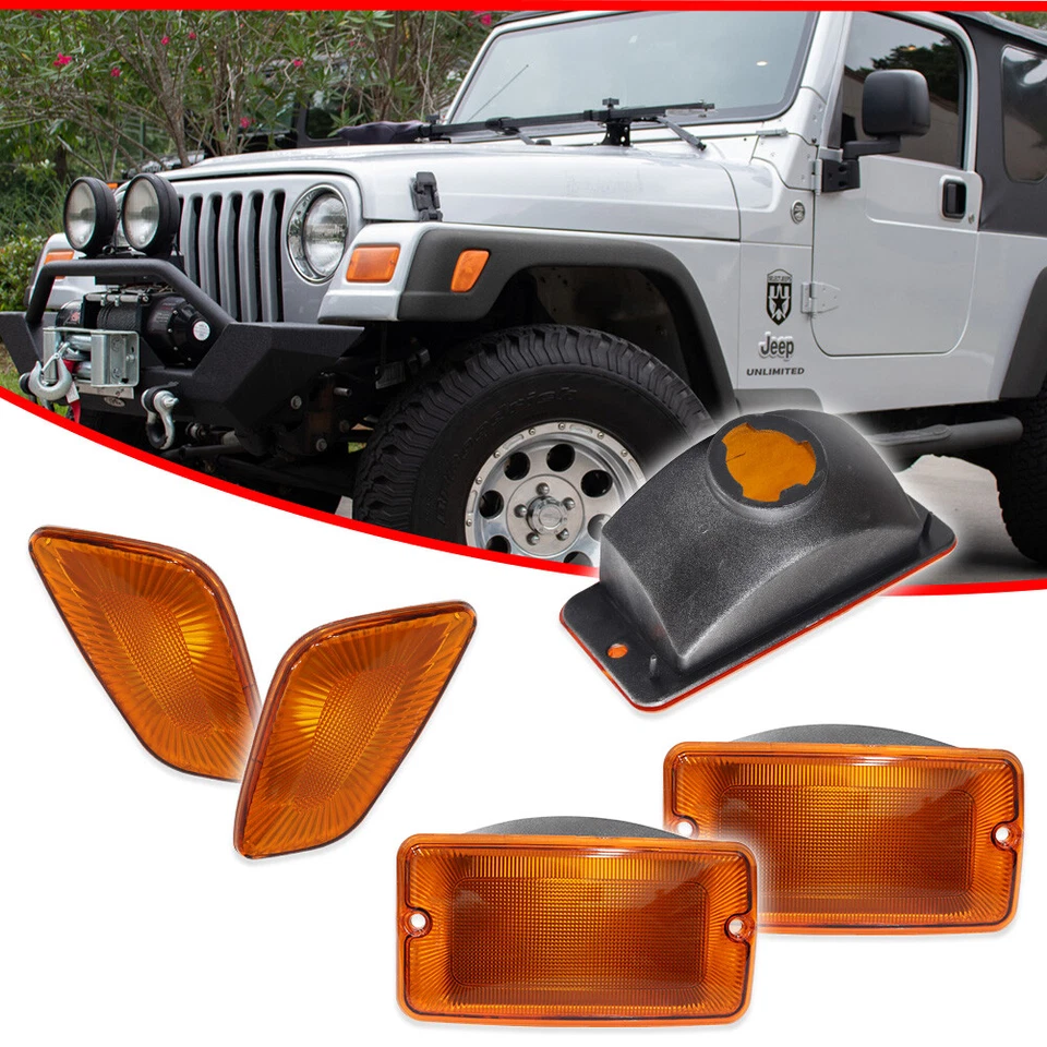Для 1997-2006 Jeep Wrangler TJ желтый бампер сигнал крыла боковой габаритный фонарь 4 шт. - Изображение 2 из 4